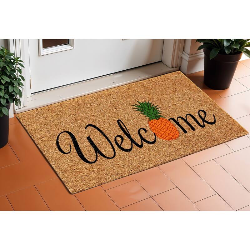 HomeRoots 24" X 36" Black And Natural Coir Pineapple Welcome Outdoor Door Mat - 24' X '36 - 24' X '36