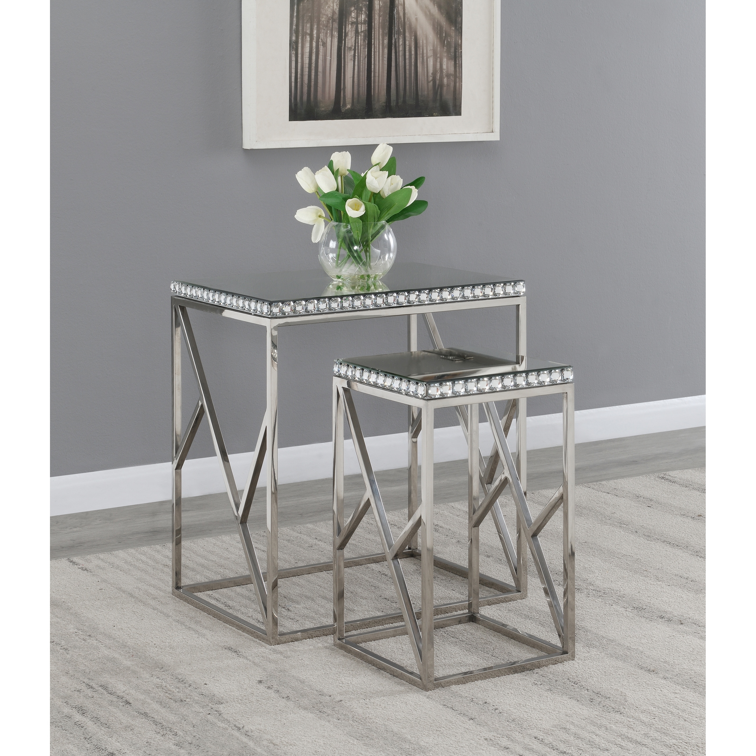 Coaster Furniture Betsy Silver 2-piece Mirror Top Nesting Tables