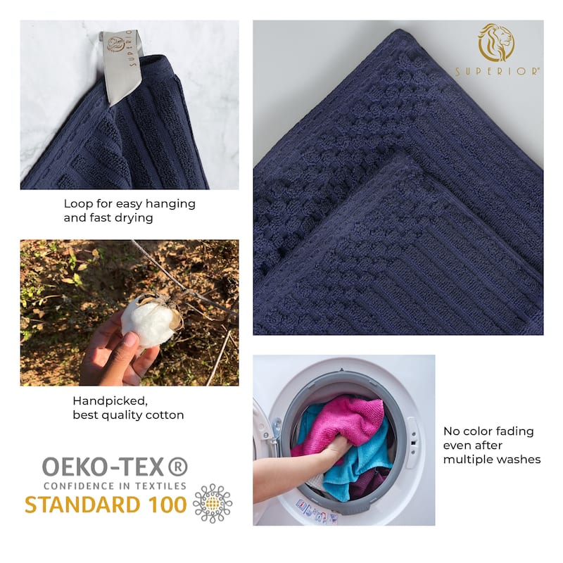Superior Ribbed Cotton Absorbent Heavyweight Hand Towel and Bath Towel Set