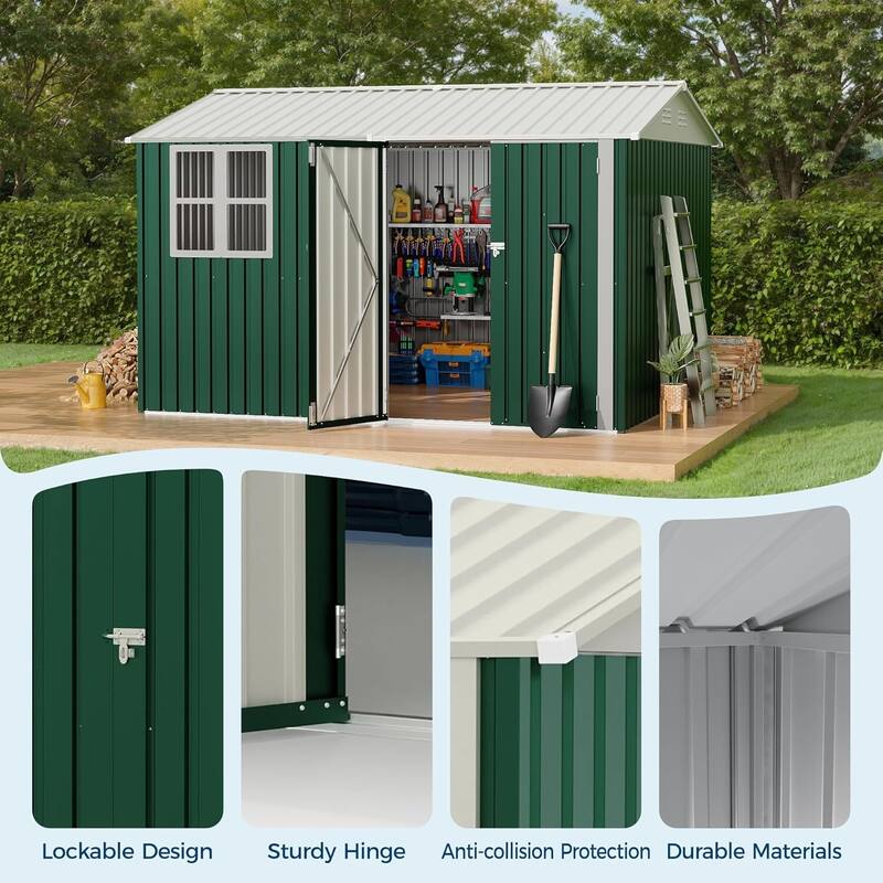 8×10FT Storage Shed Metal Tool Garden Shed for Garden, Backyard, Patio