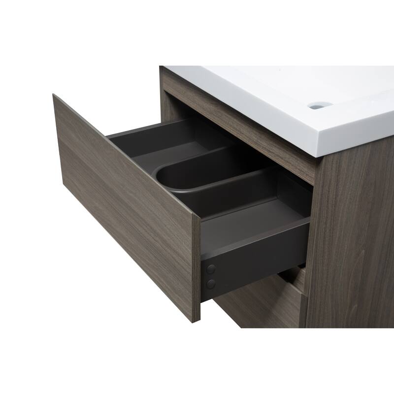 24" Wall-Mounted Floating Bathroom Vanity with Resin Sink, Soft Close Drawers, Natural Oak Cabinet, Pre-Assembled