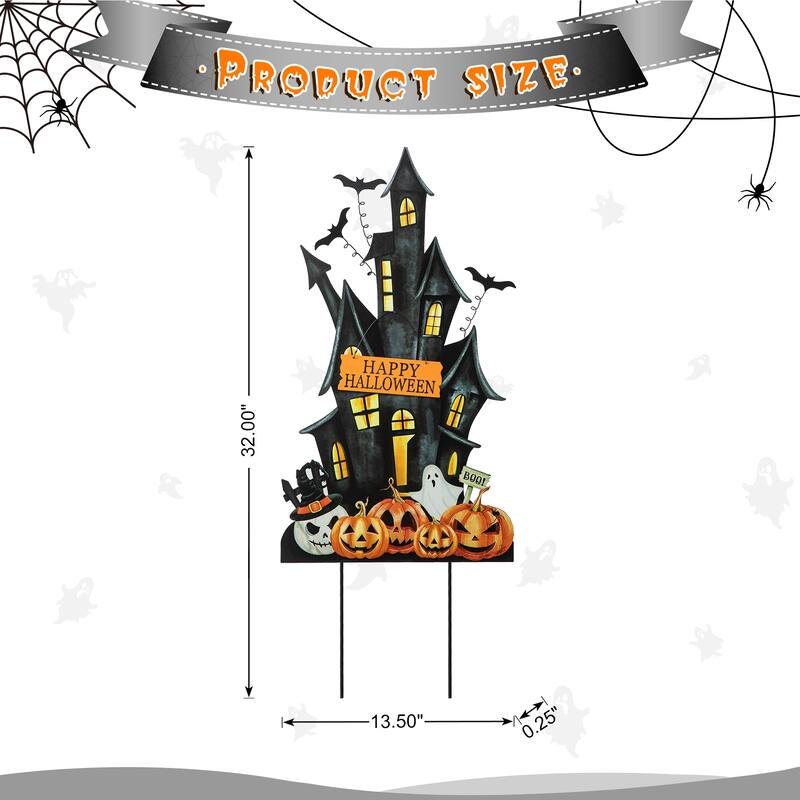 Glitzhome Halloween LED Ghost Cat Pumpkin Nutcracker Yard Stakes Standing Sign Hanging Decor