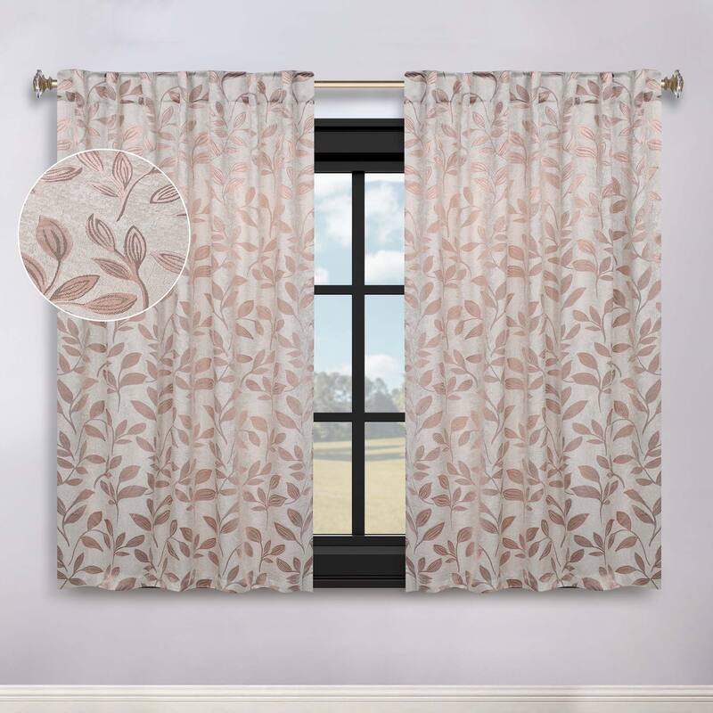 Superior Leaves Machine Washable Room Darkening Curtains with Back Tabs, Set of 2 - 52" x 84" - Bronze