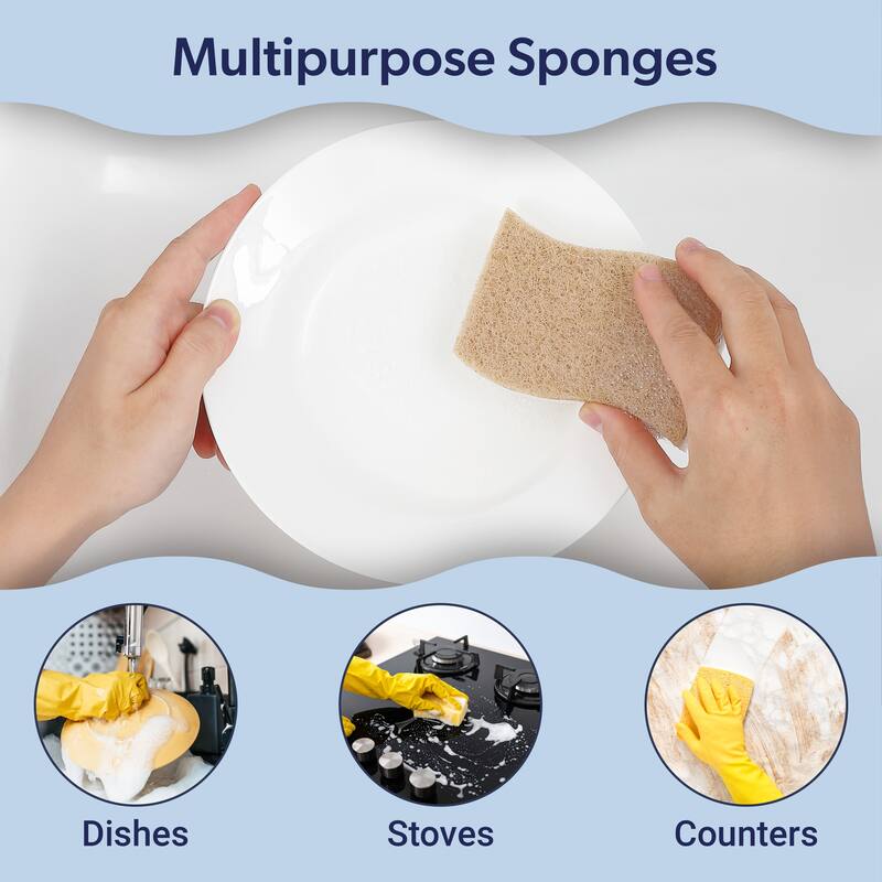 Natural Plant Based Non-Scratch Sisal Hemp/Cellulose Scrubbing Dish Sponge, Beige/White (Set of 12) - 4.33W x 3D x 0.88H