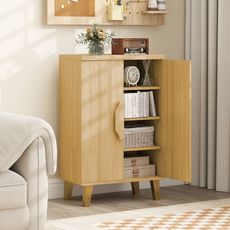 Natural Wood Buffet Sideboard Storage Cabinet with Double Doors Modern Accent Console Table for Living Room or Dining Room