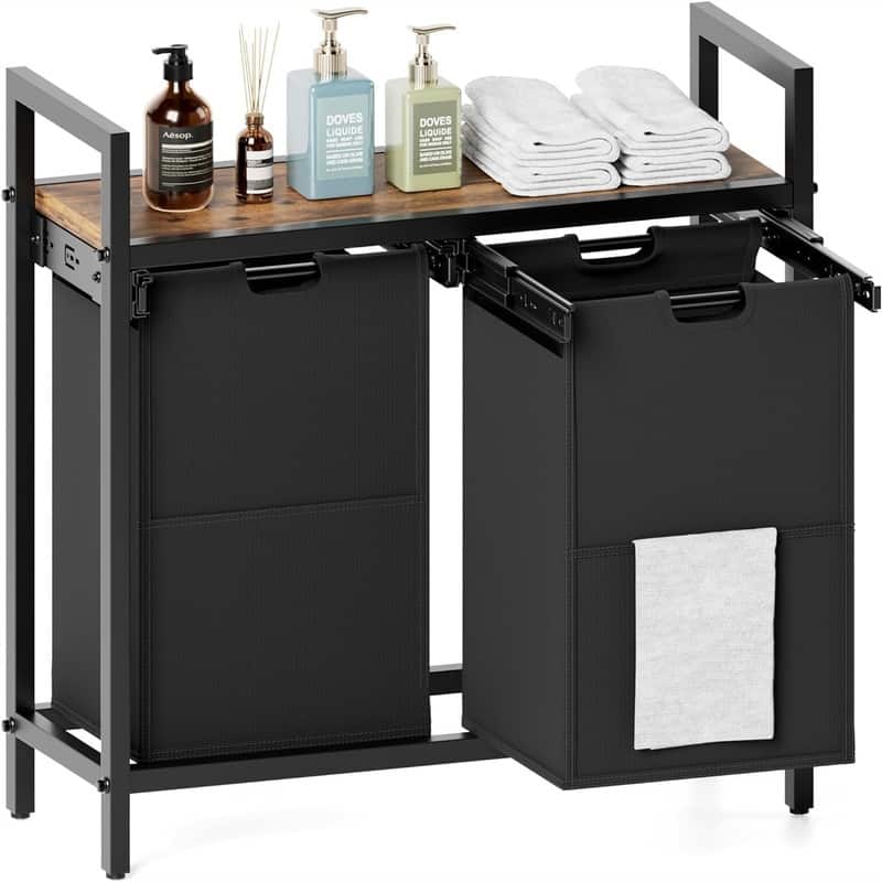 Laundry Hamper with Shelf - 28.8"L x 11.8"W x 28.3"H - 28.8"L x 11.8"W x 28.3"H - Rustic Brown