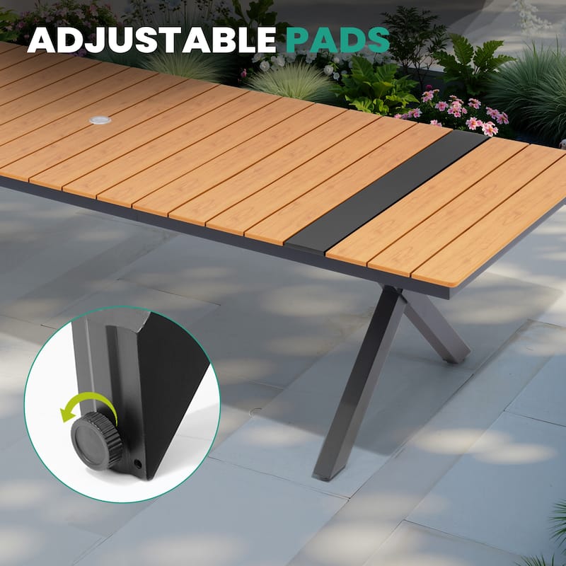 VredHom Aluminum Rectangular Outdoor Patio Dining Table with Umbrella Hole X Frame