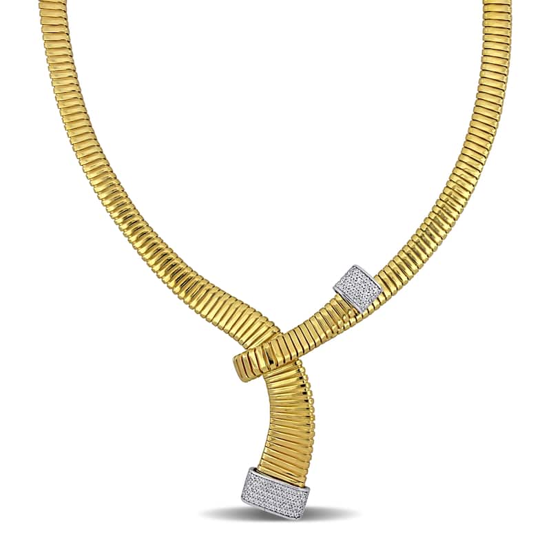 Miadora 5ct TGW Cubic Zirconia Omega Style Necklace in Yellow and White Silver-8in