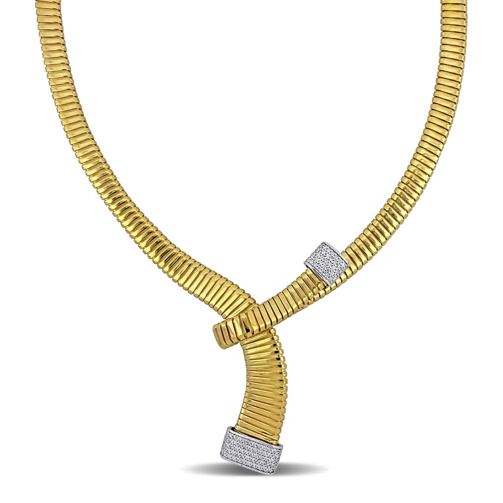 Miadora 5ct TGW Cubic Zirconia Omega Style Necklace in Yellow and White Silver-8in