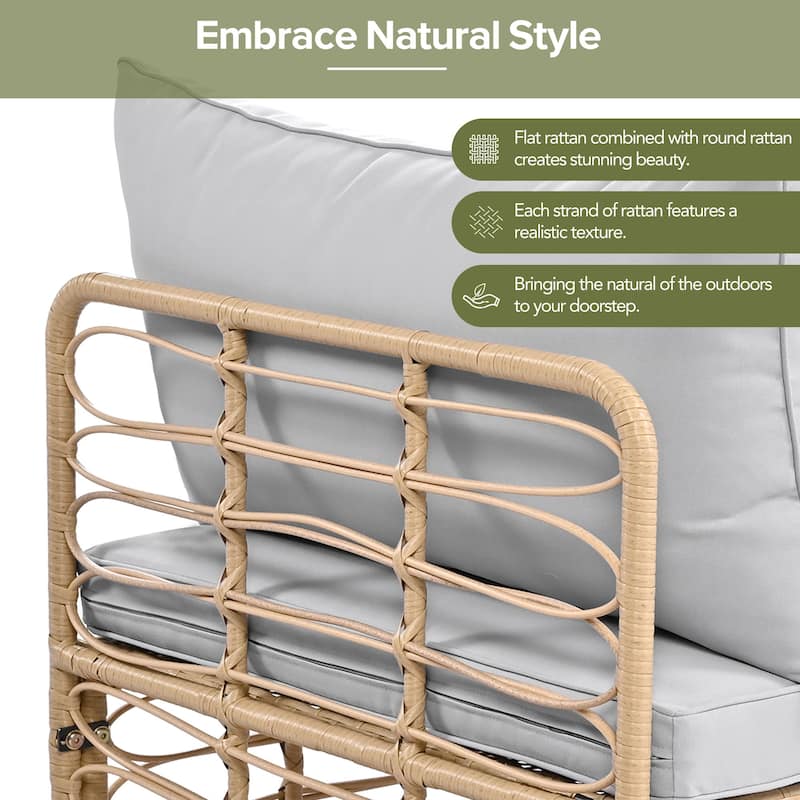 7-Pieces Outdoor Patio Sectional Sofa Set, Freely Combined Conversation Sets for Garden, Backyard, Balcony, Beige