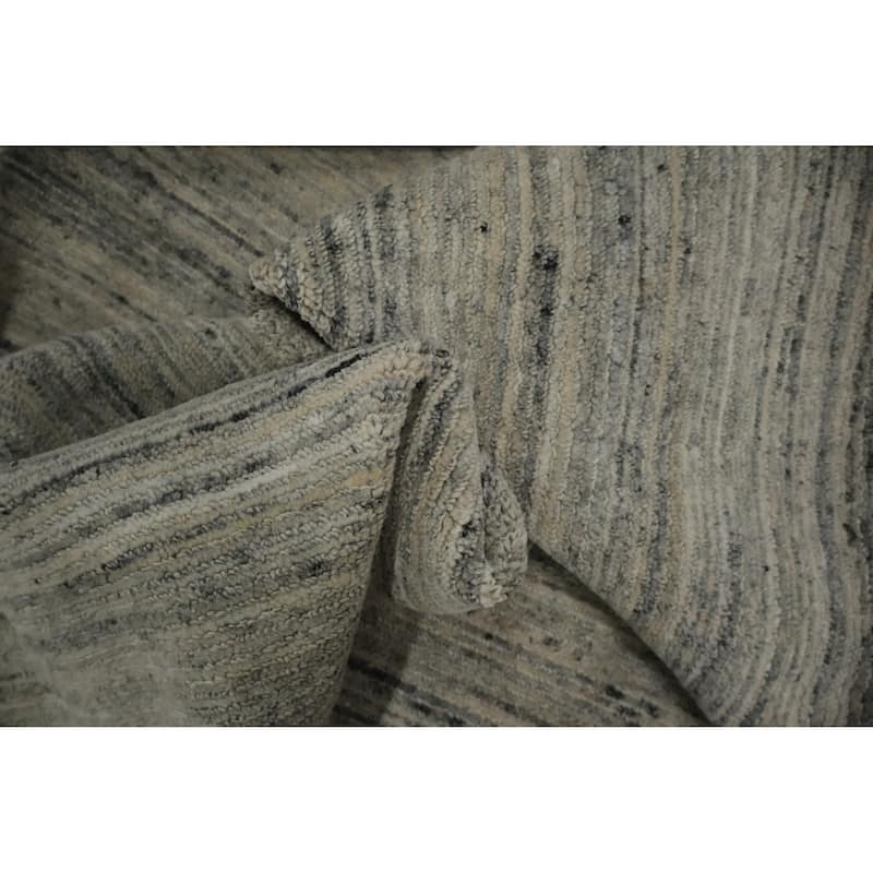 Hand Knotted Oriental Silk Carpet Tribal Contemporary Greys & Charcoal Gabbeh Area Rug - 14' 0'' X 9' 11''