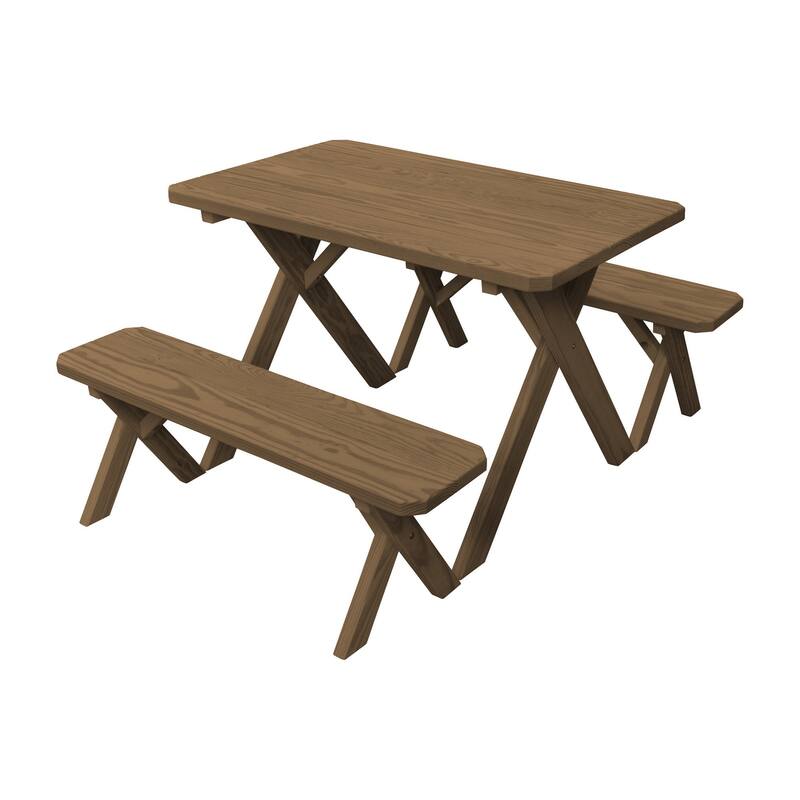 Pine 5' Cross-Leg Picnic Table with 2 Benches - Mushroom Stain