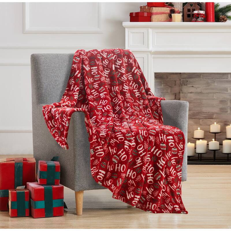 Xmas Ho Ho Ho 50"x 60" Printed Throw - Red