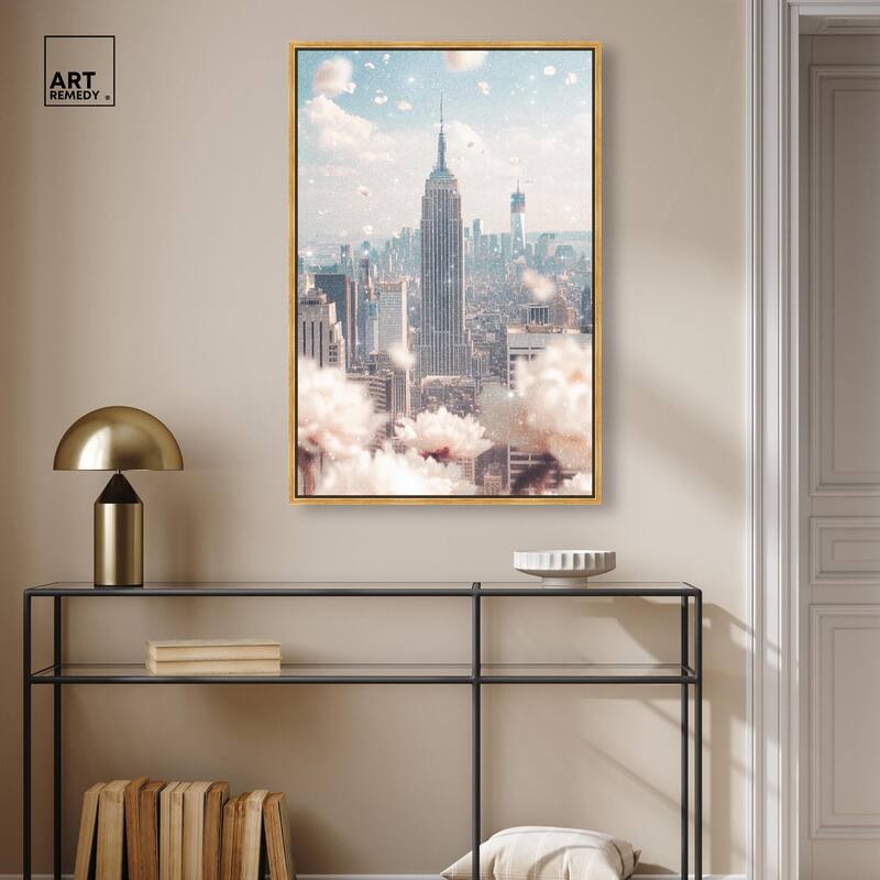 Peonies Over New York Canvas by Art Remedy