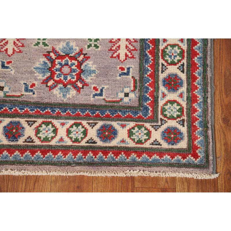 Gray Geometric Kazak Oriental Accent Rug Hand-Knotted Wool Carpet - 2'0"x 3'0"