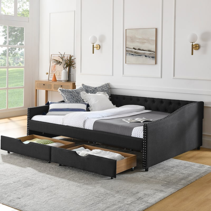 Daybed with Drawers Upholstered Tufted Sofa Bed