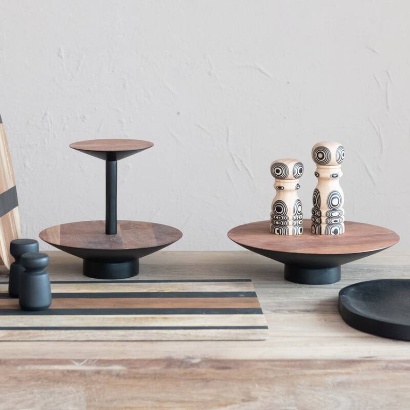 Acacia Wood Serving Tray with Metal Base