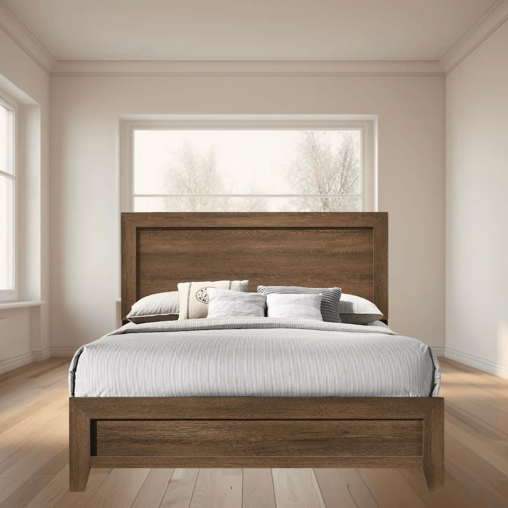 Mid-Century Modern King Size Bed with Tapered Legs and Panel Design, Box Spring-Free, Sturdy and Stylish Bedroom Furniture