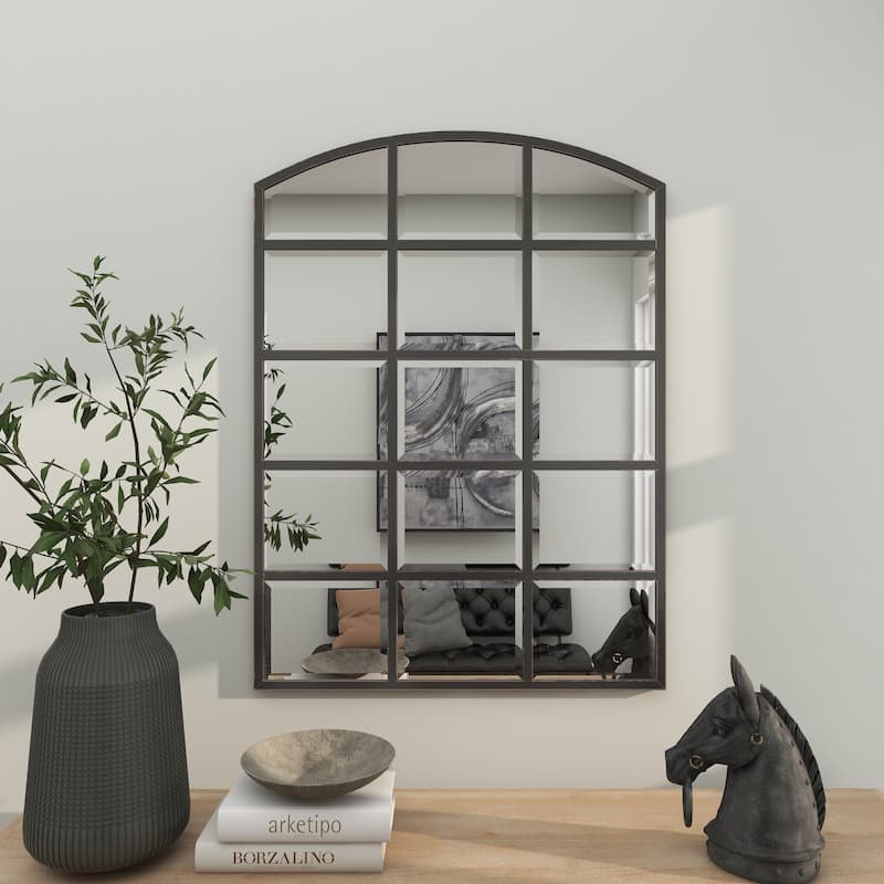 Metal Window Pane Inspired Room Wall Mirror with Arched Top - Roche River Decor