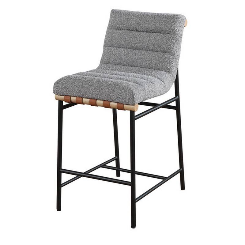 Kive 26 Inch Counter Height Stool Chair, Boucle Channel Tufted, Light Gray