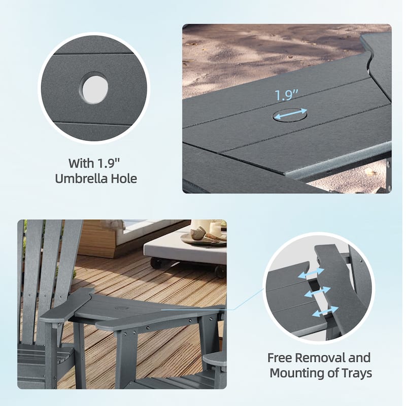 Aoodor Tall Adirondack Chairs Set of 2 with Connecting Tray