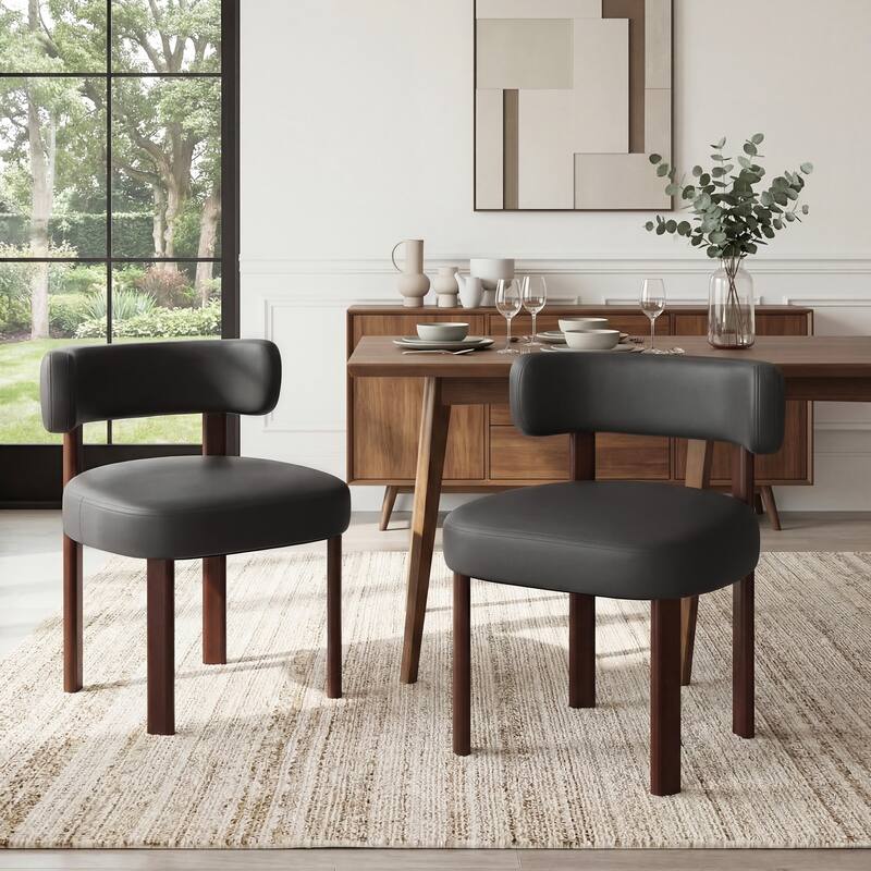 Modern Upholstered Dining Chairs with Solid Wood Legs Ergonomic Backrest - Set of 2