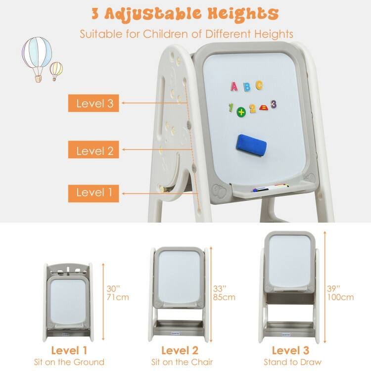2 in 1 Kids Easel Desk Chair Set Book Rack Adjustable Art Painting Board - 25'' x 21'' x 30'' – 39'' (L x W x H)