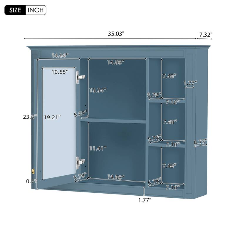 GDFStudio - Riggs Modern Wall-Mounted Bathroom Storage Cabinet with Mirror and Open Shelves (Not Include Bathroom Vanity)