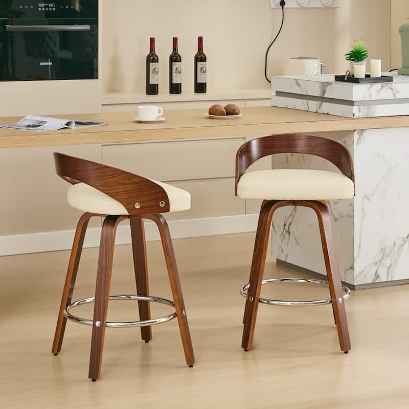 Modern Swivel Bar Stools Set of 2 with Footrest - 25 Inch Seat Height