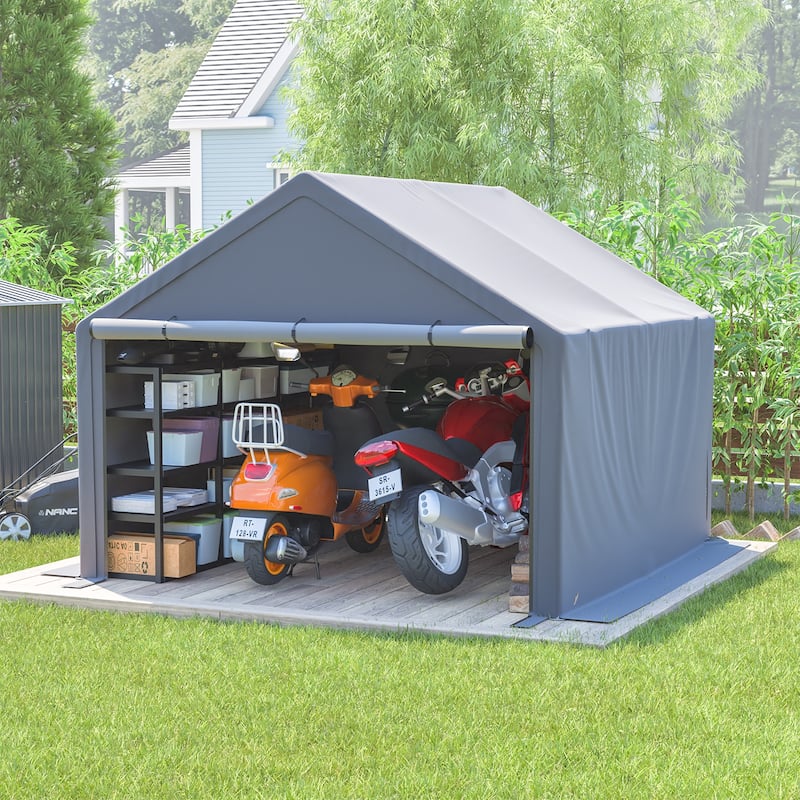 GDFStudio - Multi-Purpose Outdoor Shelter Waterproof & UV-Resistant with Roll-Up Doors - 10x10 FT - Grey