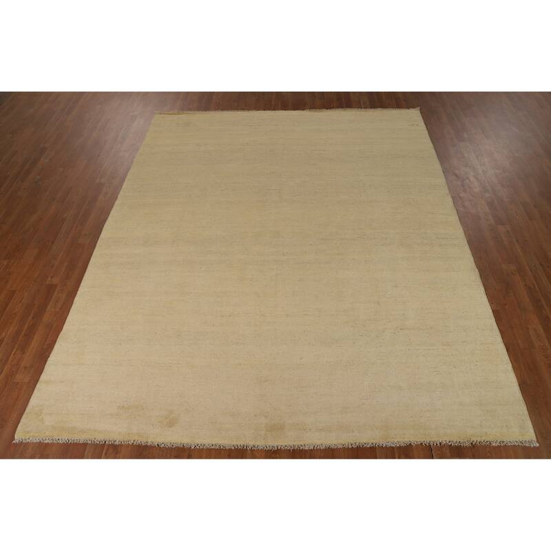 Muted Gold Gabbeh Modern Area Rug Handmade Wool Carpet - 8'0"x 9'7"