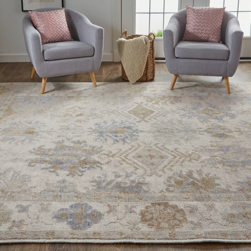 Tierney Eco Friendly PET Oushak Rug, Ivory/Tan/Stone Blue, Area Rug