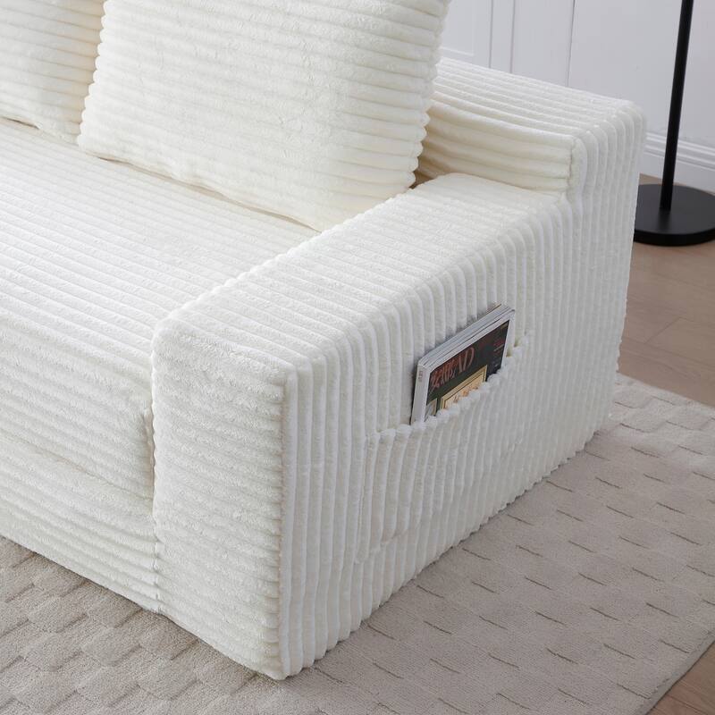Floor Sofa Couch Convertible Sofa Bed with Storage Pockets, Boneless Pull-Out Sofa Bed for Living Room