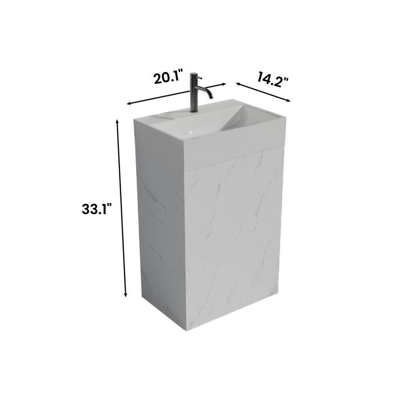 GDFStudio - Harper Elegant 20" Marble-Patterned Freestanding Bathroom Vanity with Ceramic Sink