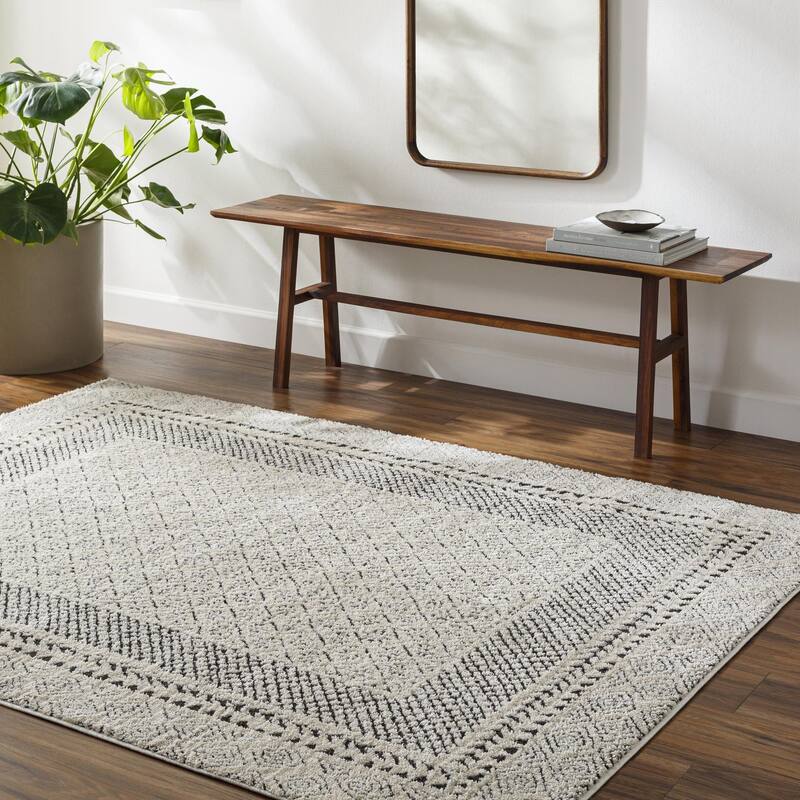 Livabliss Freud Bohemian Bordered Area Rug - 7' 10" x 10' - Cream/Black