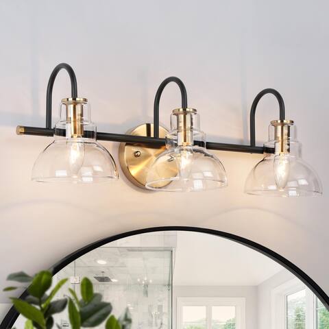 2/3/4-Light Modern Gold Bathroom Vanity Light Clear Glass Wall Sconce Lighting