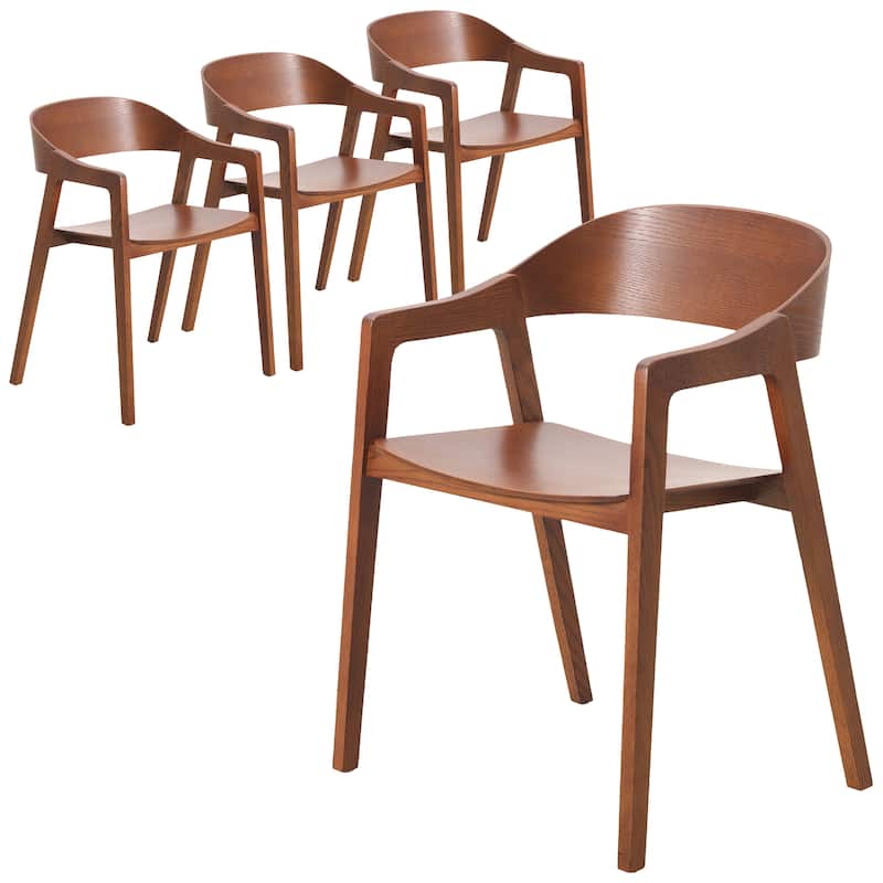 Dining Chair in Oak Wood with Open Back Design and Armrests Set of 4 Rivo Series