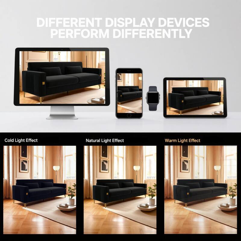 Roomfitters Mid-Century Modern Upholstered Sofa with Gold Metal Legs and Square Arms, Elegant Couch for Living Room