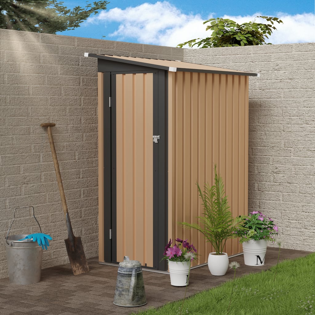 4.27 FT x 2.42 FT Metal Garden Shed 5 X 3 FT Pent Roof with Side Hinge Door