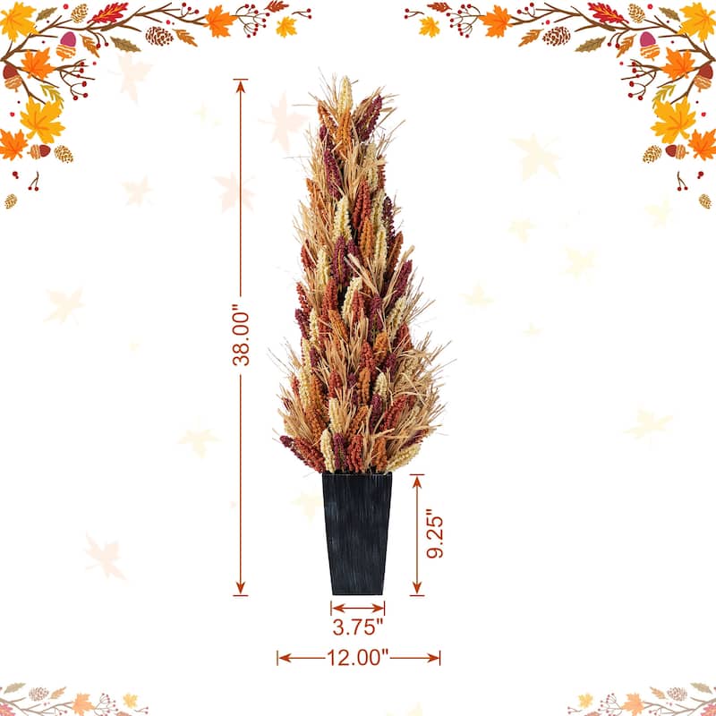 Glitzhome 38"H Farmhouse Fall Harvest Multi-Colored Sorghum Porch Tree