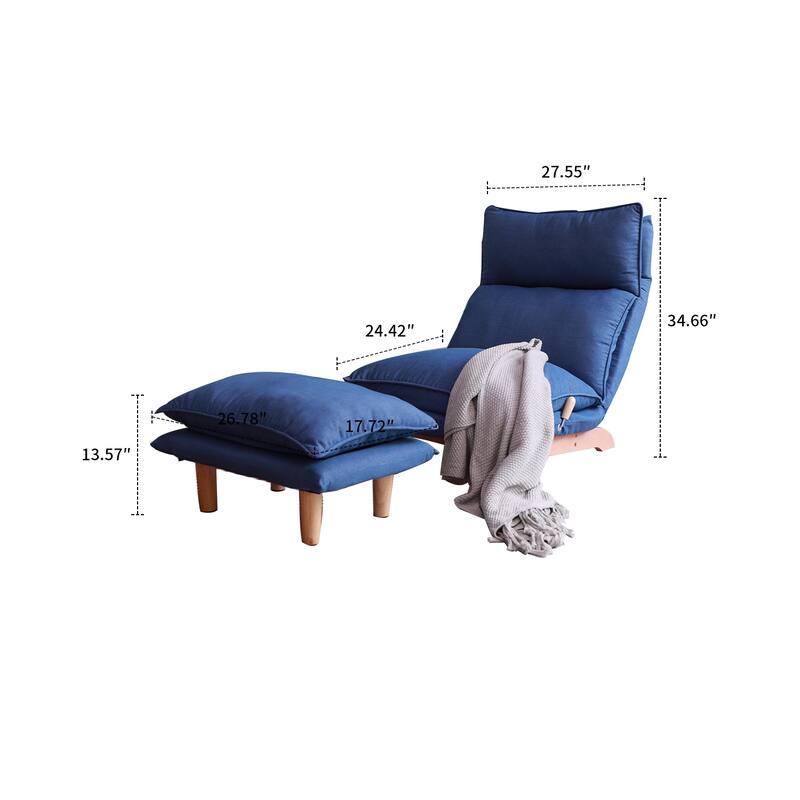 Fabric Upholstered Adjustable Backrest Leisure Chaise Recliner Chair with an Ottoman