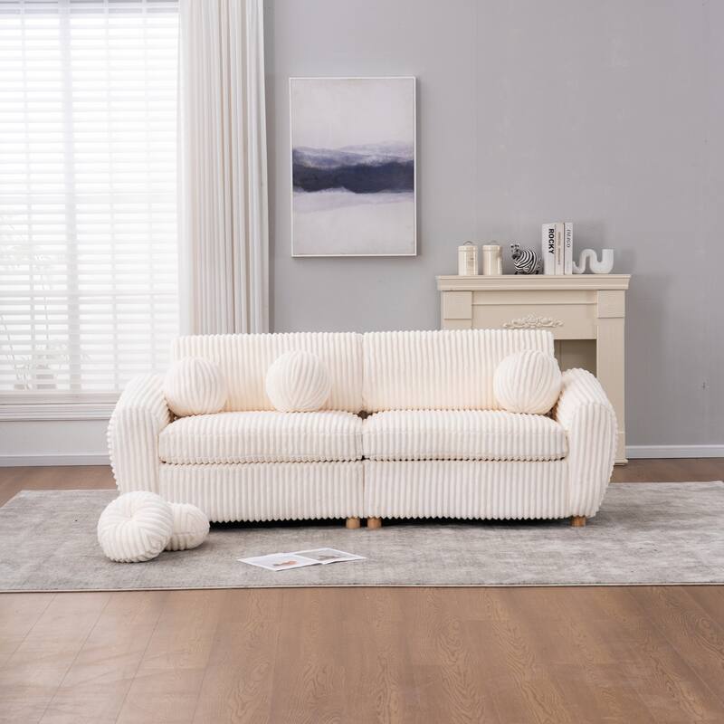 Modern Corduroy 2-Seater Sofa Corner sofa with Solid Wood Frame, for Living Room and Apartment, White
