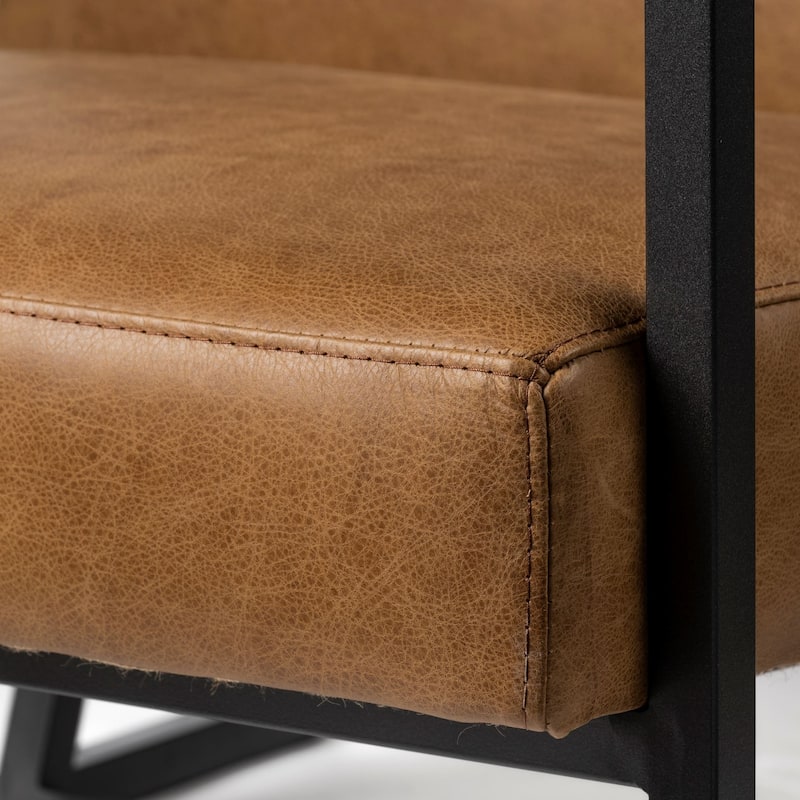 Armelle II Brown Leather Seat w/ Gray Metal Frame Accent Chair - - 28.25" W x 32.75" D x 30.0" H