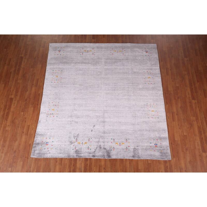 Tribal Gabbeh Indian Square Area Rug Silk Carpet - 7'9" X 8'2"