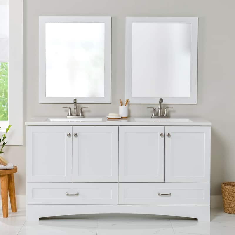 Spring Mill Cabinets Emlyn 60.5" Double Bathroom Vanity With Drawers and White Sink Top