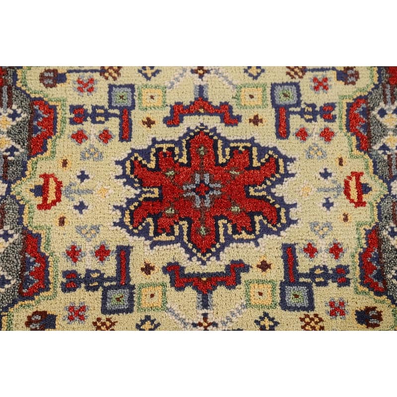 Geometric Kazak Indian Foyer Rug Hand-Knotted Wool Carpet - 2'0" x 3'0"