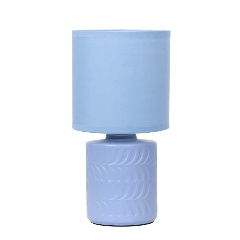 Modern Textured Ceramic Table Lamp with Fabric Drum Shade Compact Accent Lighting Multiple Colors - Blue