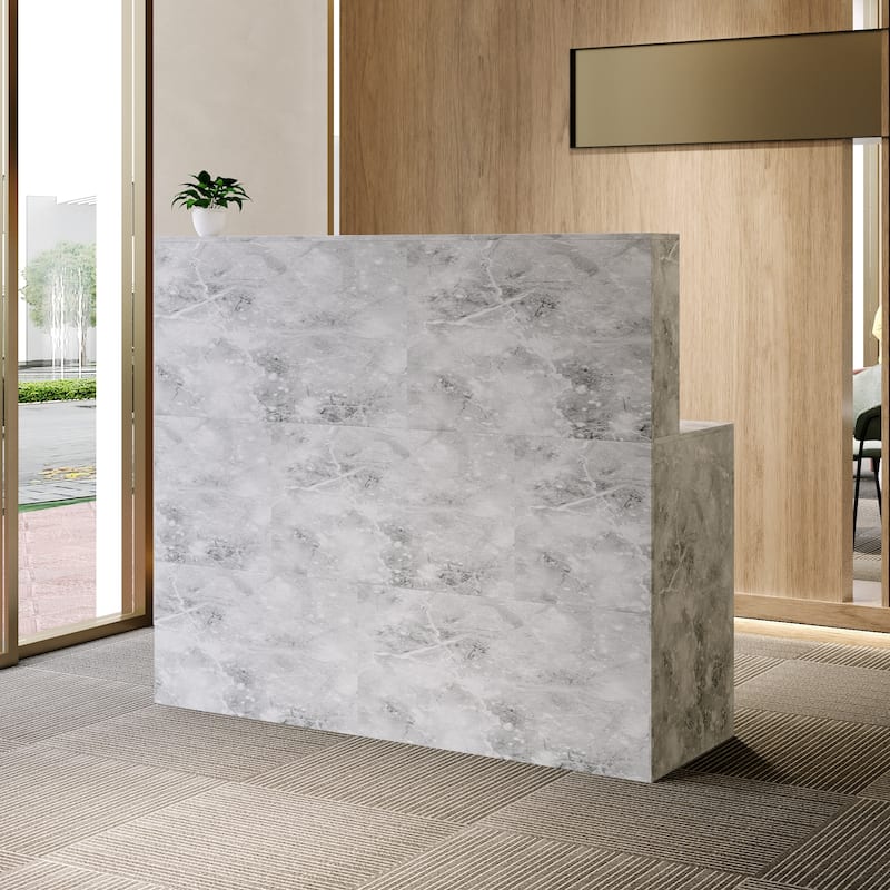 Modern Reception Desk L-Shaped White Front Counter Table by Timechee - Grey Stone