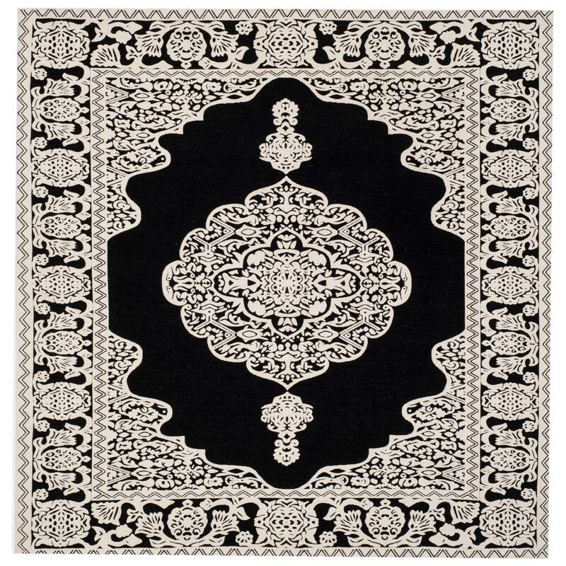 SAFAVIEH Handmade Marbella Abir Modern Polyester Rug - 6' Square - Black/Ivory