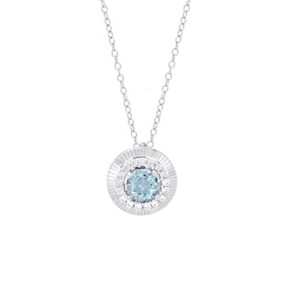 Victoria Townsend .925 Sterling Silver Blue Topaz & Lab White Sapphire Round Halo Pendant.